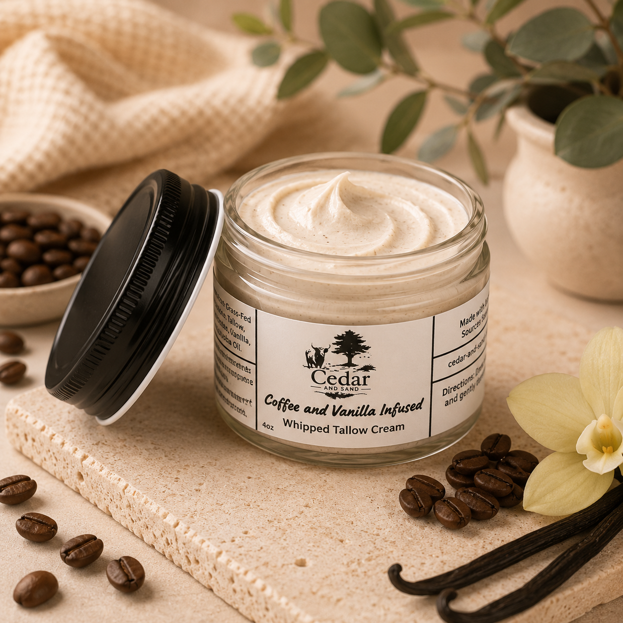 Coffee & Vanilla Infused WHIPPED Tallow Balm